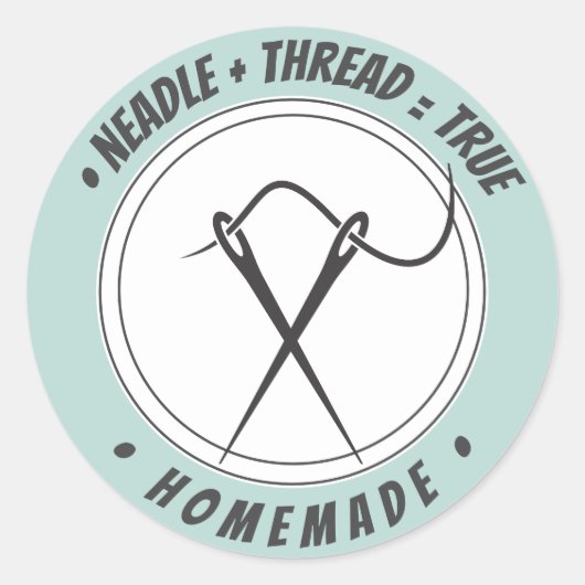 Needle+tread=true Zelfgemaakt op bleke mintgroene Ronde Sticker (Voorkant)