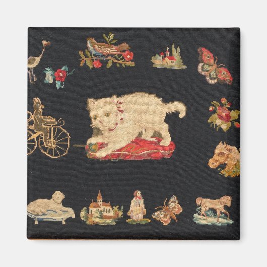 Needlepoint Kitty Cat Magnet Magneet (Voorkant)