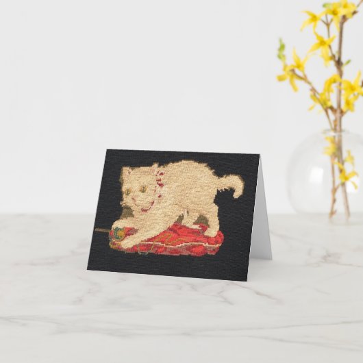 Needlepoint Kitty Cat Note Kaart (Gele Bloem)