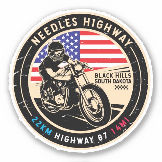 Needles Highway South Dakota Motorcycle Sticker (Voorkant)