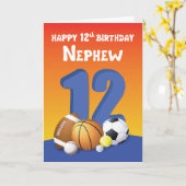 Neef 12e verjaardag sport ballen kaart (Gele Bloem)