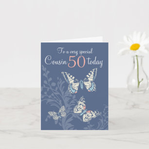 Neef 50ste verjaardag vlinders blauw koraal kaart