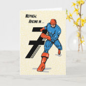 Neef 7e verjaardag superheld kaart (Gele Bloem)