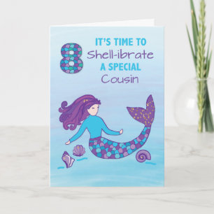 Neef 8th Birthday Sparkly look Mermaid Kaart