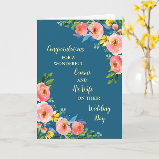 Neef en vrouw trouwdag gefeliciteerd kaart (Gele Bloem)