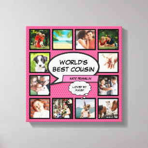 Neef Fun Meisjesachtig Roze Cool Comic Fotocollage Canvas Afdruk