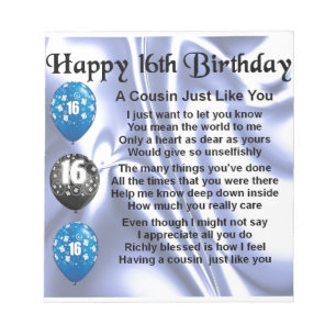 Neef gedicht 16th Birthday - blauw Notitieblok
