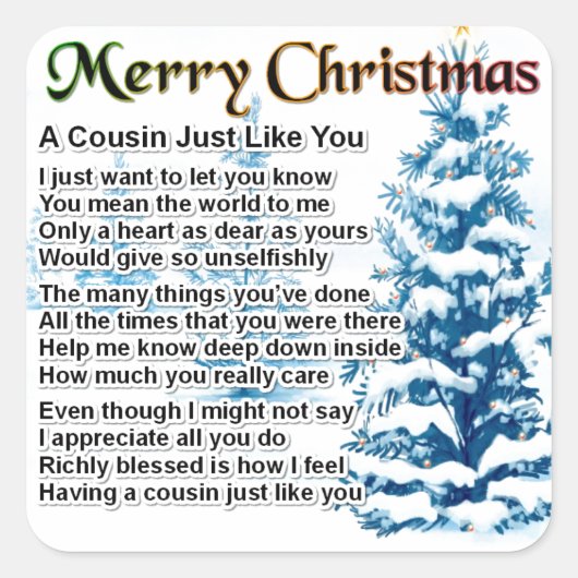 Neef gedicht - kerstontwerp vierkante sticker (Voorkant)