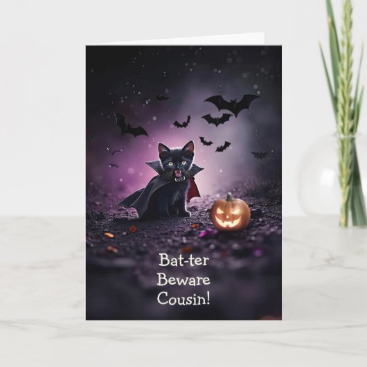Neef Happy Halloween Vampire Kat Funny Kaart (Voorkant)