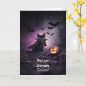 Neef Happy Halloween Vampire Kat Funny Kaart (Gele Bloem)