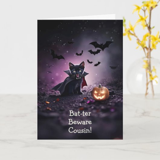 Neef Happy Halloween Vampire Kat Funny Kaart (Gele Bloem)