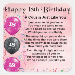 Neef Poem 18th Birthday Pink Vierkante Sticker