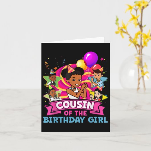 Neef van het verjaardagsmeisje Party Pink Doll Fam Kaart (Gele Bloem)