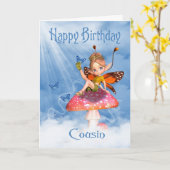 Neef Verjaardag Kaart - Schattigee fee op een padd (Gele Bloem)