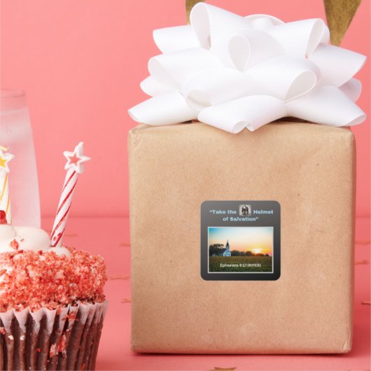 Neem de Helm van de Verlossing - Vierkante Sticker (Feest)