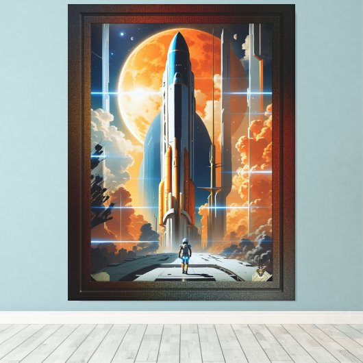 Neem de Maanlancering - Reis naar Moon Retro Poste Canvas Afdruk (Insitu (Houten vloer))