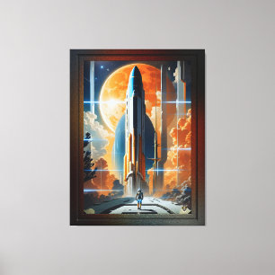 Neem de Maanlancering - Reis naar Moon Retro Poste Canvas Afdruk