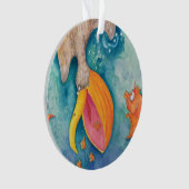 "Neem de plunge!" Pelican & Fish Art Ornament (voorkant)