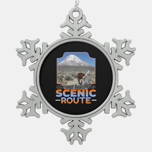 Neem de Schilderachtig route - Llama Adventurer Tin Sneeuwvlok Ornament (Voorkant)