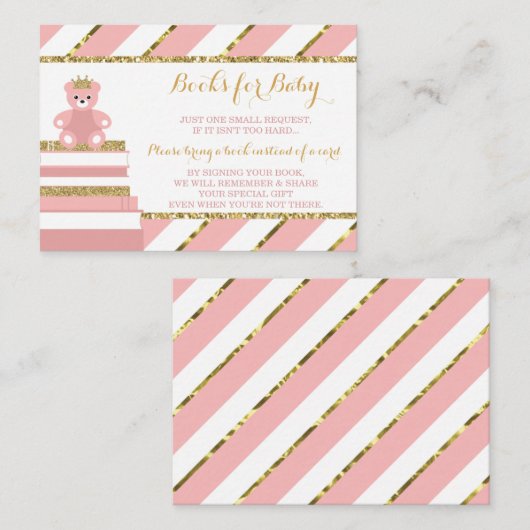 Neem een boek Kaart, kleine prinses, faux glitter Informatiekaartje (Voorkant / Achterkant)