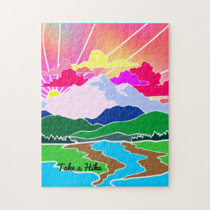 Neem een heek - Colorful Sunset, Mountains en Rive Legpuzzel