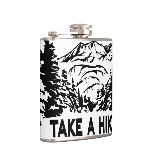 Neem een Hike quote monochrome berglandschap Heupfles (Rechts)