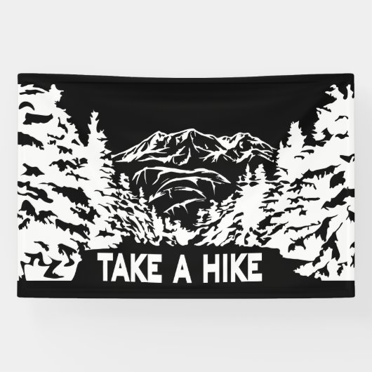 Neem een Hike quote monochrome berglandschap Spandoek (Horizontaal)
