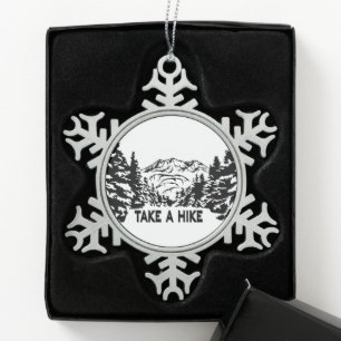 Neem een Hike quote monochrome berglandschap Tin Sneeuwvlok Ornament