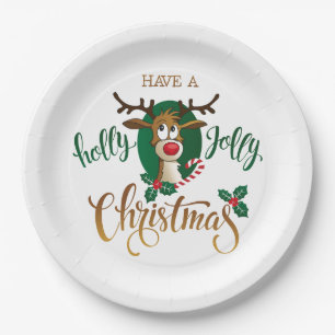 Neem een Holly Jolly Christmas rendier FEESTDAGE Papieren Bordje