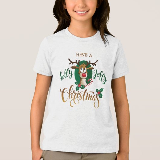 Neem een Holly Jolly Christmas rendier | FEESTDAGE Tri-Blend Shirt (Voorkant)
