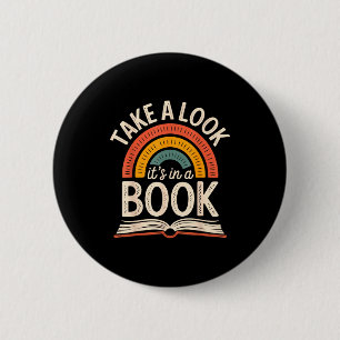 Neem een kijkje in een boek retro lezen bookworm ronde button 5,7 cm