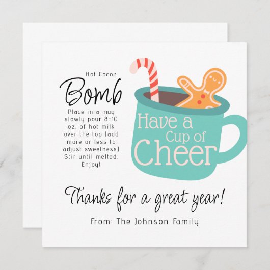 Neem een kopje Cheer Hot Cocoa Dank u kaart (Voorkant / Achterkant)