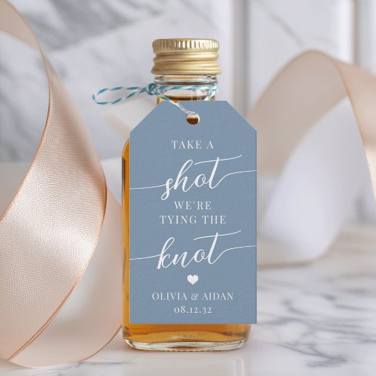 Neem een schot, we binden de knoop bruiloft cadeaulabel