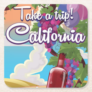 Neem een trip! Californië vintage wijn reisposter Vierkante Kartonnen Onderzetter