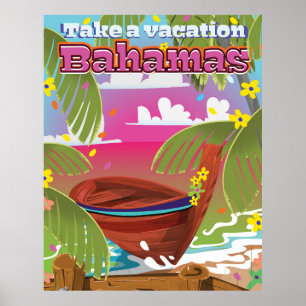 Neem een Vacatie! Bahamas cartoon reisprint. Poster