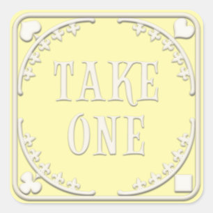 "Neem één" Wonderland-theepartij Welkom Geel Vierkante Sticker