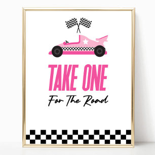 Neem er een voor de weg Roze Race auto gunsten tek Poster