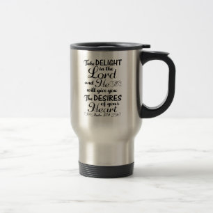 Neem genoegen in de Lord Psalm 37 4 Bijbelverse Reisbeker