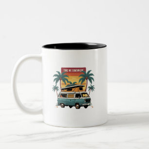 Neem me ergens heen – Retro Reis Camper Van Koffie Tweekleurige Koffiemok