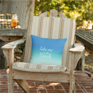 "Neem me mee naar het strand" Modern blauw ombre Buitenkussen