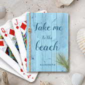 Neem me naar strand blauw kust rustiek hout script pokerkaarten
