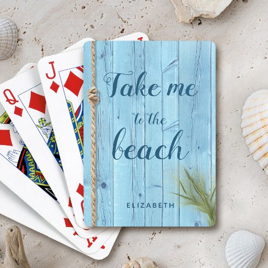 Neem me naar strand blauw kust rustiek hout script pokerkaarten
