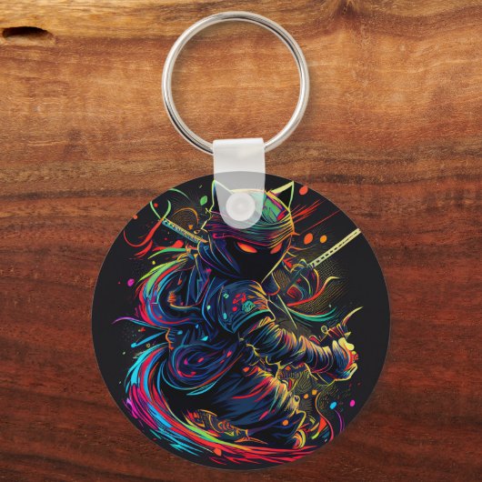 Neem overal uw Ninja Cat mee met een Sleutelhanger (Voorkant)