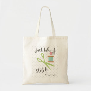 Neem slechts één steek per keer naaicitaat tote bag