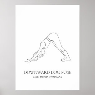 Neerwaartse Hond Yoga Minimalistische Zwarte Lijnk Poster