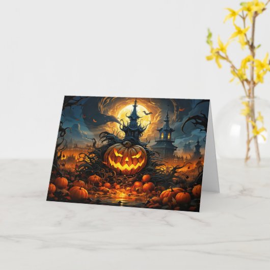 Nefarious Glowing Halloween Horror Pumpkin Kaart (Gele Bloem)