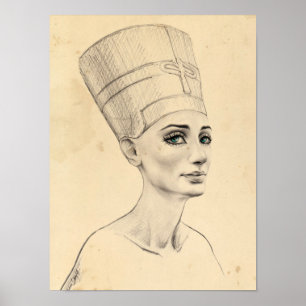 Nefertiti portret tekening Oude Egypte papyrus Poster