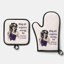 Negatieve energie wordt teruggestuurd naar de afze ovenwant & pannenlap set