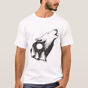 Negatieve ruimte van een wolf met bosachtergrond t-shirt