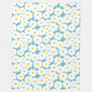 Negatieve Space Daisies wit geel op blauw Fleece Deken
